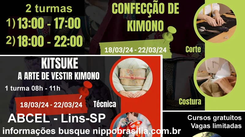 Cursos de Confecção de Kimono e Kitsuke/Vestir Kimono na ABCEL 2024 - Lins-SP